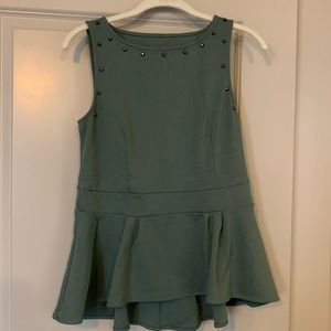 Olive Green Peplum Tank Top with Studs